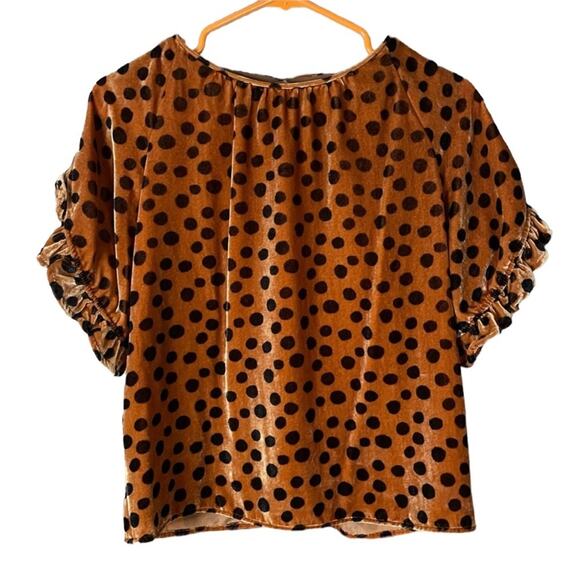 Madewell Velvet Memento Ruffle Tulip Short Sleeve Top Leopard Dot SZ XXS - Picture 1 of 11